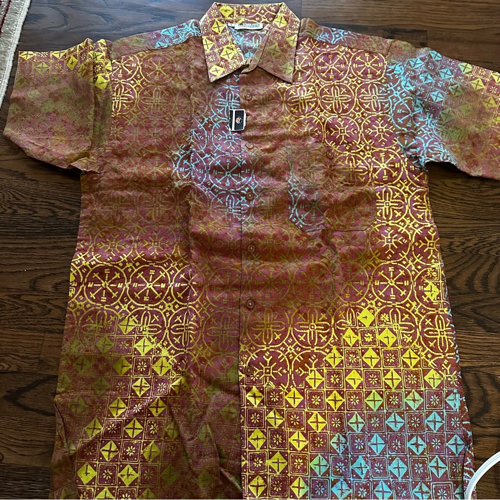 Multicolor Geometric Pattern Men's Shirt short sleeve button down